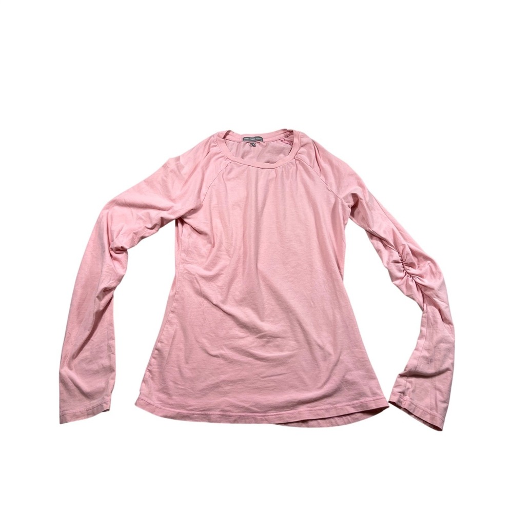 James Perse Pink Long Sleeve Tee Ruched Sleeves Crew Neck Size 3